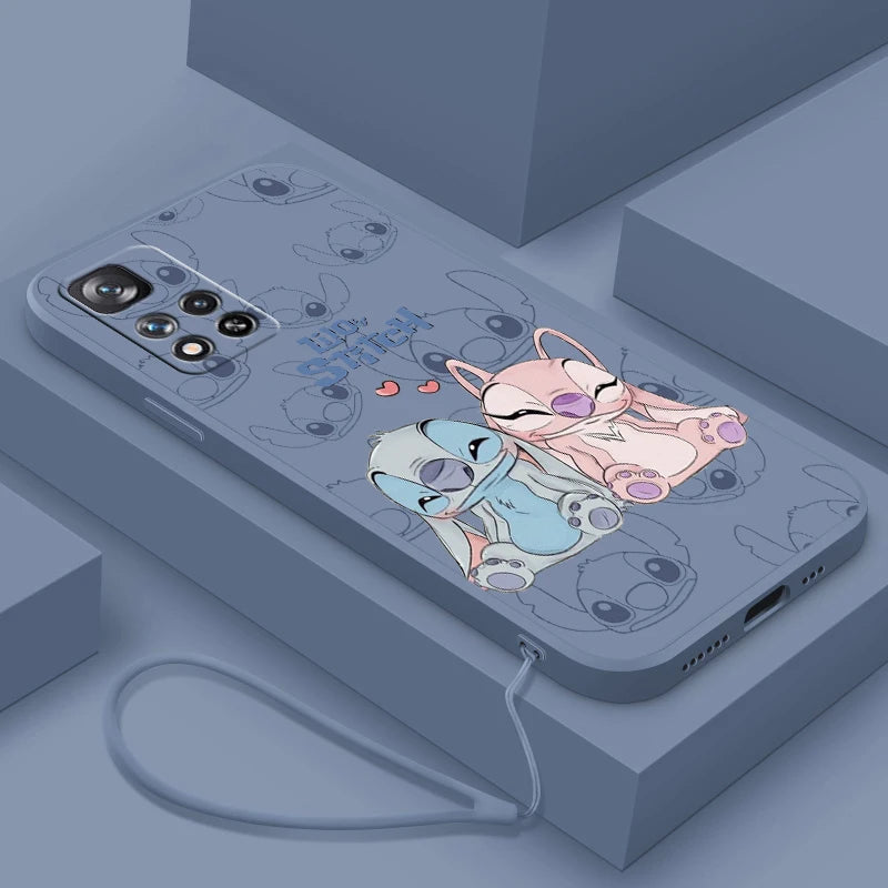 Stitch Lilo Classic For Xiaomi Redmi Note 13 12 11E 11T 10T 10S10 Pro Plus Turbo 5G 4G Liquid Rope Phone Case